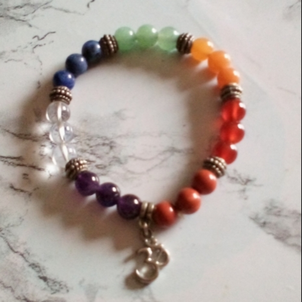 Beaded Om Charm Stretch Bracelet